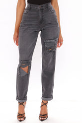 Hometown Cutie Destroyed Mom Jeans - Grey Ins Street